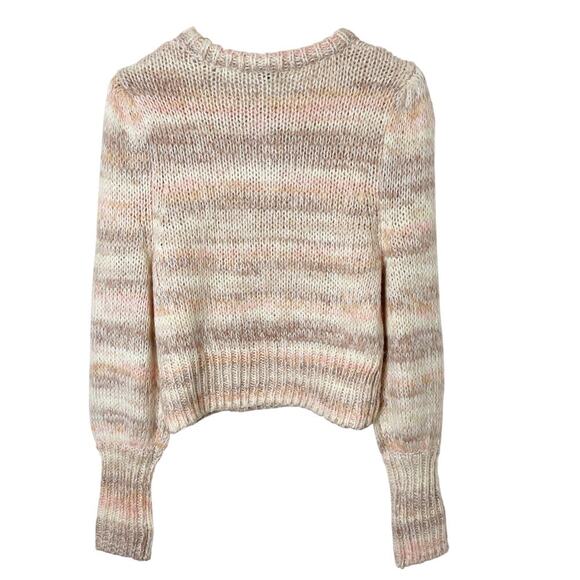 Wild Fable Women's Cropped Fuzzy Sweater M Peach Striped Crew Neck Puff Sleeve - Picture 6 of 9